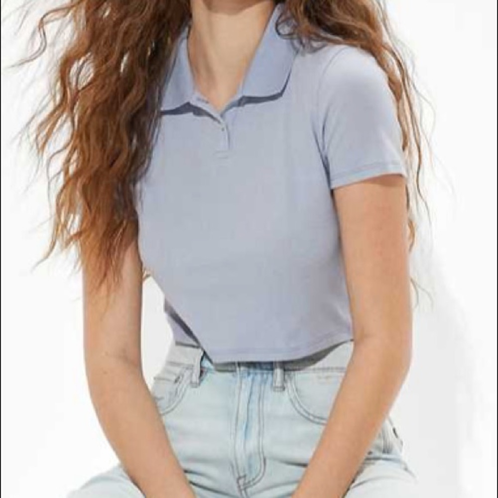 American Eagle light blue polo baby tee